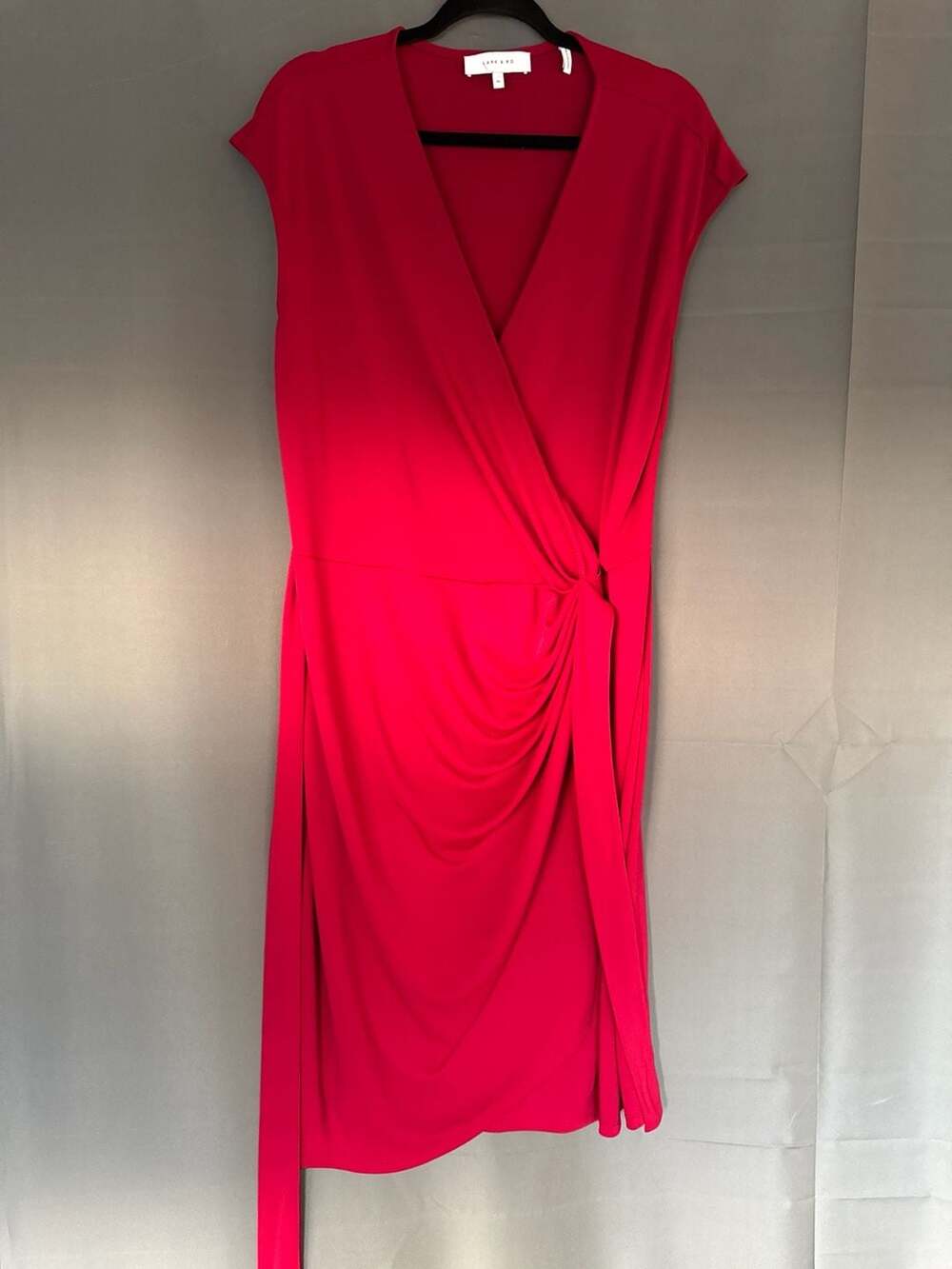 Lark & Ro Red Sleeveless Faux Wrap Sheath Dress with Side Knot Detail, Size XL